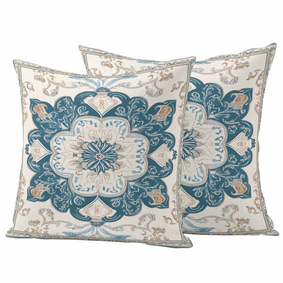 Boho Flowers Outdoor Waterproof Pillow Covers, Country Neutral Chic Abstract Floral Art Decorative Square Throw Pillowcase Sofa Cushion Sham for Patio/Couch/Chair, 20"x20" 2 Pack