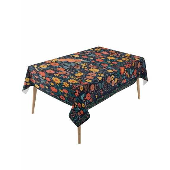 Boho Flowers Rectangle Tablecloth, Spring Abstract Watercolor Floral Leaf Waterproof & StainResistant Tablecloth, Washable Oil-proof Table Cover for Dining/Party/Wedding/Camping/Buffet 54x108 In