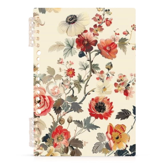Boho Flowers Ring Binder Notebook Journey Note Diary College Ruled Spiral Notebook Study Loose Leaf Paper A5 60 Pages