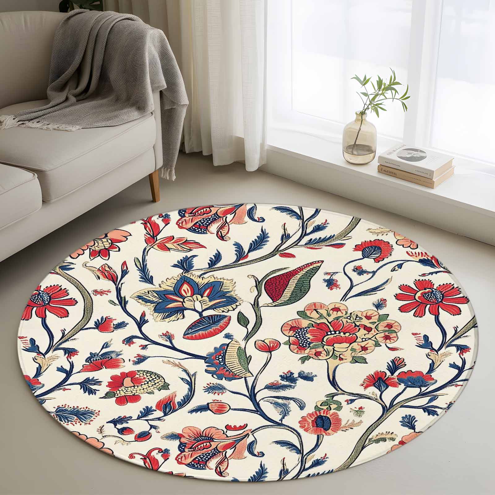 Boho Flowers Round Rug 3ft Washable Circle Entryway Rugs Non Slip ...