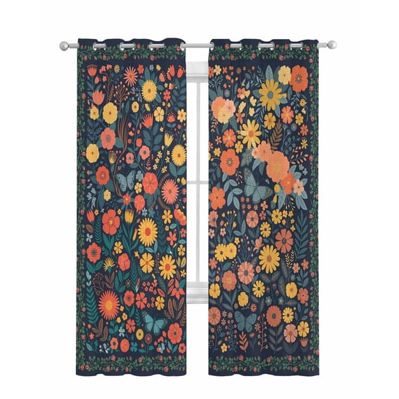 Boho Flowers Sheer Curtains 84 Inch Length 2 Panels Set for Living Room/Bedroom, Spring Abstract Watercolor Floral Leaf Kitchen Curtains Grommet Semi-Sheer Curtains Drapes Window Treatments 42"x84"x2