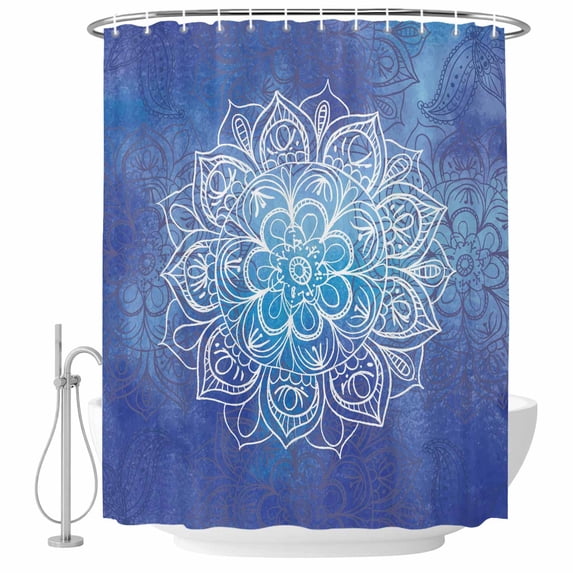 Boho Flowers Shower Curtain Set - Standard 72" x 72" Washable Bathtub Curtain with 12 Hooks, Blue Floral Bohemian Vintage Country Waterproof Fabric Stall Shower Curtains for Bathroom/Bathtub Décor