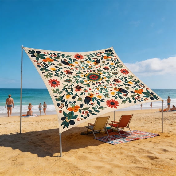 Boho Flowers Sunshade Sail, Outdoor Rectangle Canopy Sunshine, Waterproof Vintage Flower Pattern Outdoor Sunshade Sail, for Garden Backyard Deck Balcony, Three Sizes Available