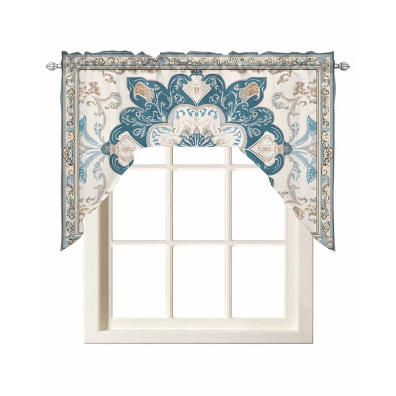 Boho Flowers Swag Valances for Windows, Small Curtains Drapes, Country Neutral Chic Abstract Floral Art Kitchen Window Curtains Over Sink Window Treatment Valance for Bedroom/Bathroom 56"x36"