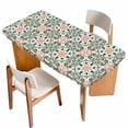 thumbnail image 1 of Boho Flowers Table Cloths for 6 Foot Rectangle Tables, Farmhouse Abstract Geometric Patterned Patio Waterproof Elastic Fitted Tablecloths, Washable Rectangular Table Cover for Camping, 1 of 8