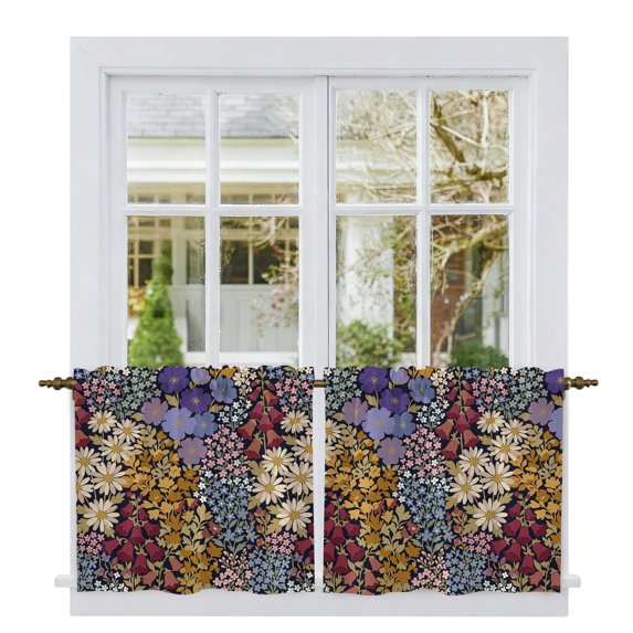 Boho Flowers Tier Curtains 24 Inch Length, Vintage Farmhouse Daisy Botanical Floral Cafe Short Curtains for Bathroom Over Sink, Small Kitchen Curtain Light Filtering Drapes 2 Panels 27.5"Wx24"L