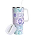 thumbnail image 1 of Boho Flowers White 40 oz Tumbler with Lid and Straw Insulated Tumblers with Handle Travel Coffee Mug Cup Large Water Bottles Cup Fits in Car Cup Holder, 1 of 6