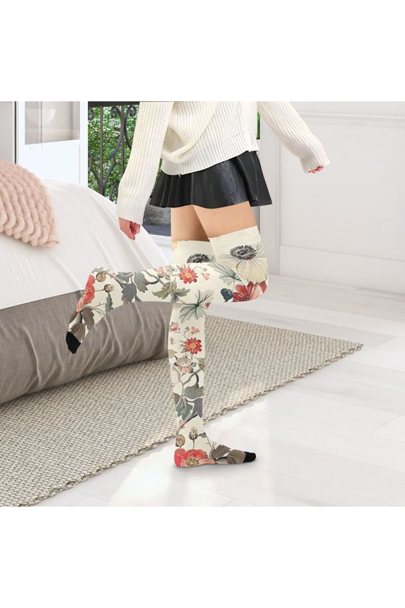 Boho Flowers Womens Thigh High Stocks Over Knee High Socks Thigh Tigh Boot Stockings