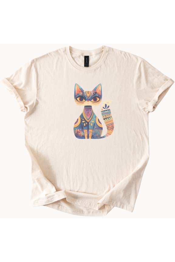 Boho Folk Art Cat Mexican Style Feline T-Shirt
