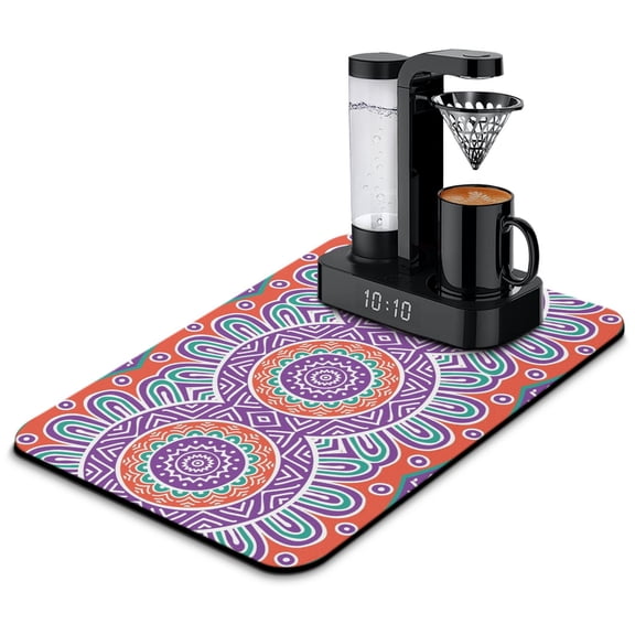 Boho Folk Coffee Maker Mat - 4-Layer Eco-Friendly Drying Mat with Spiritual Zen Pattern