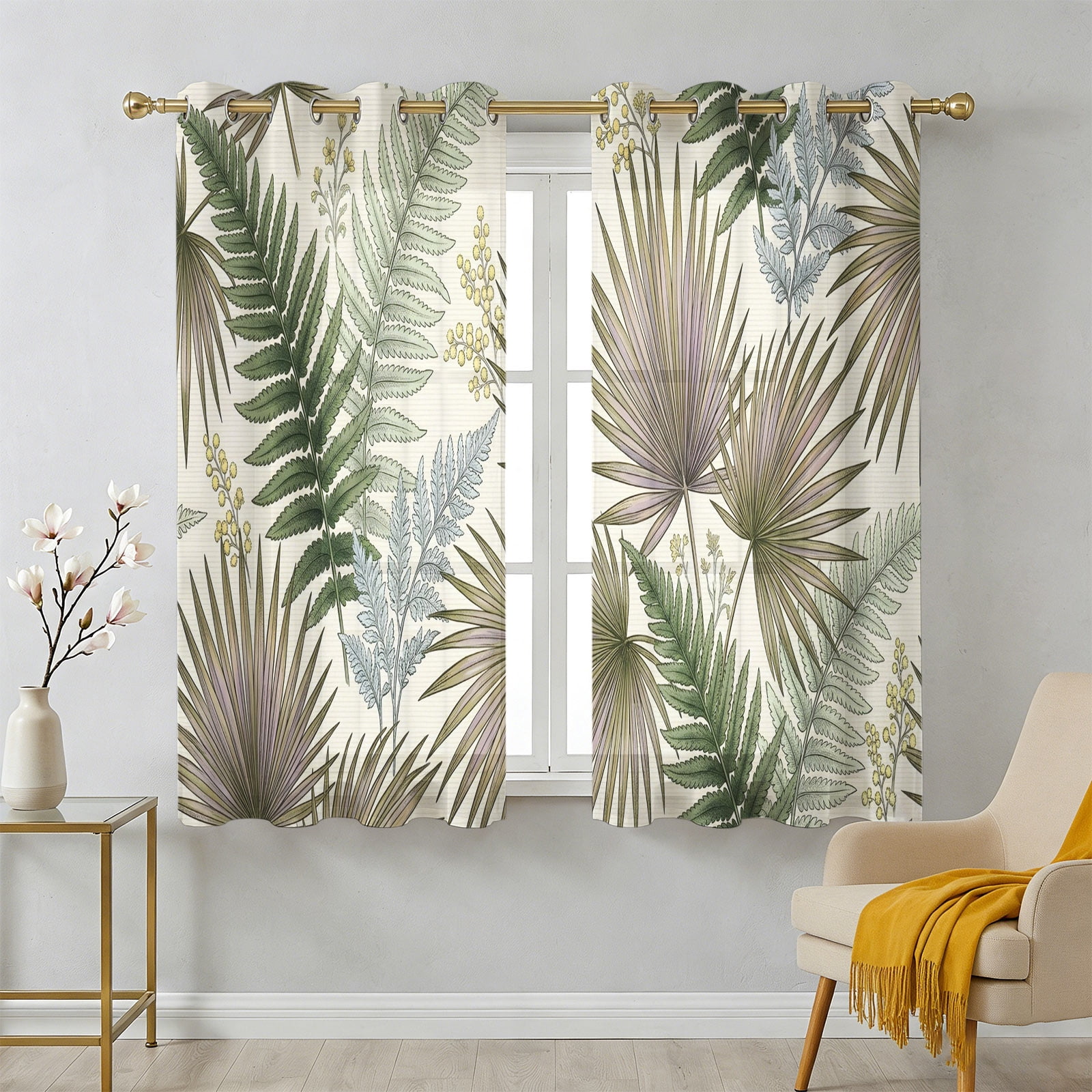 Boho Forest Sheer Curtains 39 Inch Long 2 Panels, Vintage Country Green ...