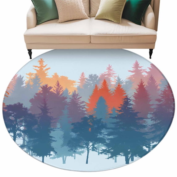 Boho Forest Silhouette Round Rug 5ft Washable Circle Kitchen Rugs Non ...