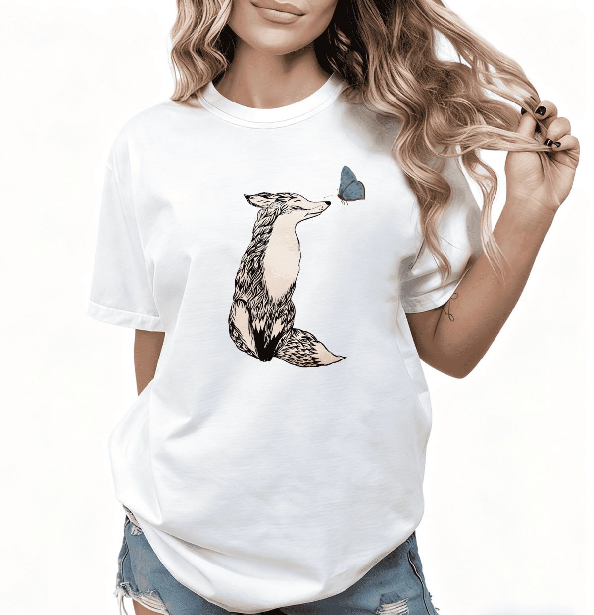 Women's Boho Oversized T-Shirt - Floral Butterfly Print, Cotton Blend, Loose Fit Summer Top
