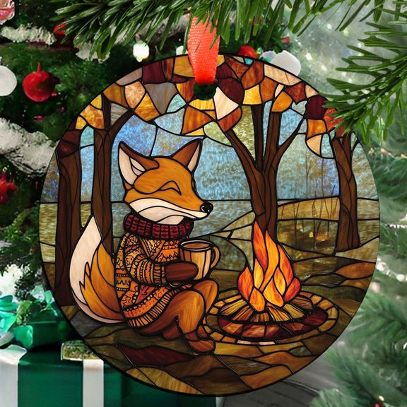 Boho Fox in A Cozy Sweater Ornament Sun Catcher Mountain Window Hanging, Suncatchers Lavender Wall Decor, for Women/Friends/Lover, 2025, 2025, Holiday Decoration, Seasonal