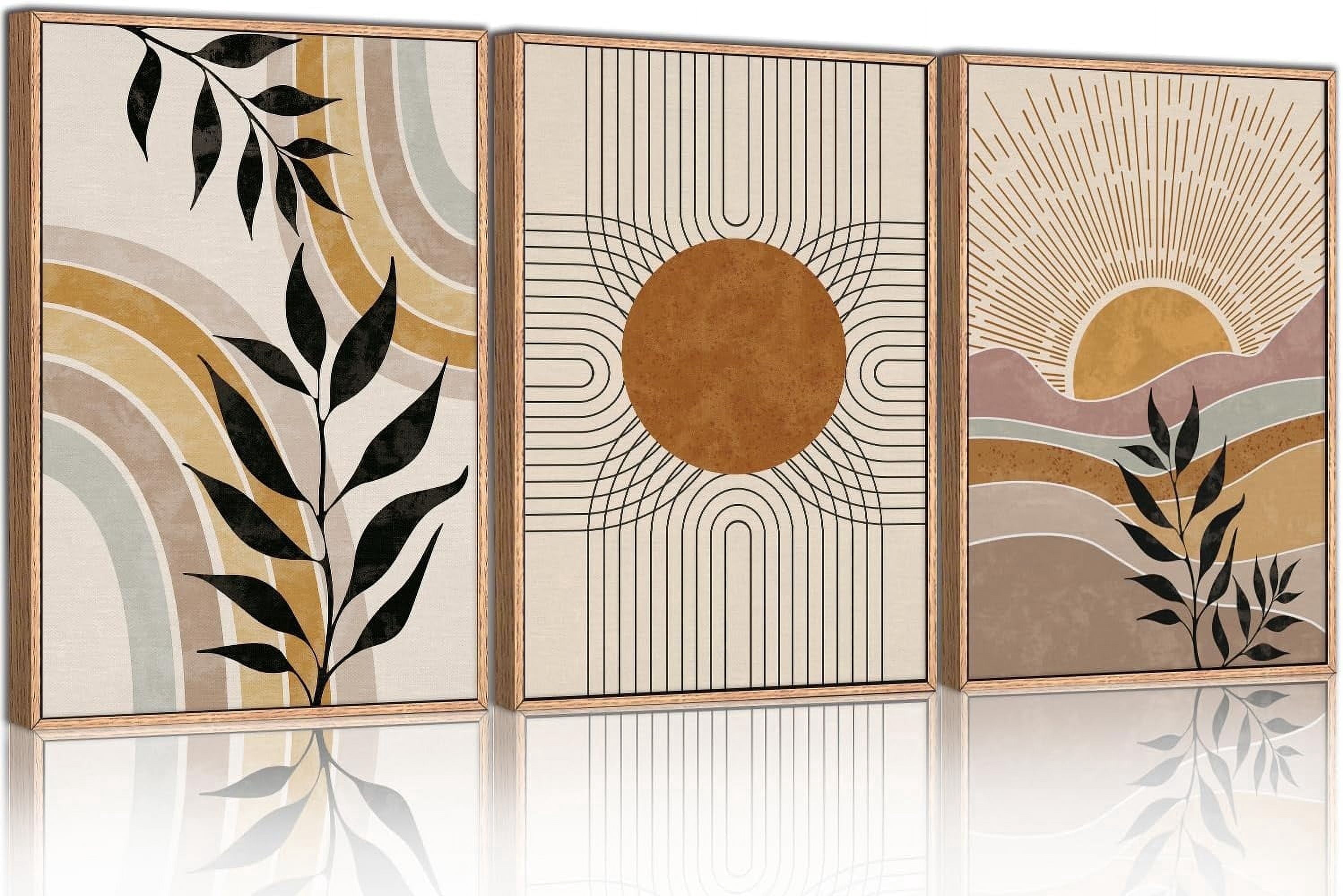 Boho Framed Canvas Wall Art Prints, Set of 3 Mid Century Modern Wall ...