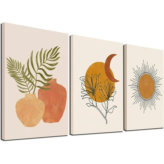 Boho Framed Wall Art Decor Set Of 3,Modern Wall Art Plant Leaf Decor Wall Art For Living Room,Bedroom,Bathroom,Office Decor 12" X 16"