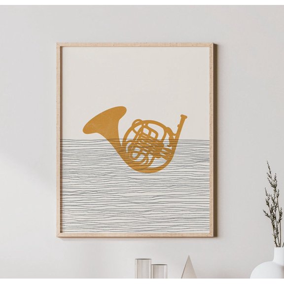 Boho French Horn Print French Horn Wall Art Decor Minimalist Poster French Horn Illustration Gift Idea Music Print