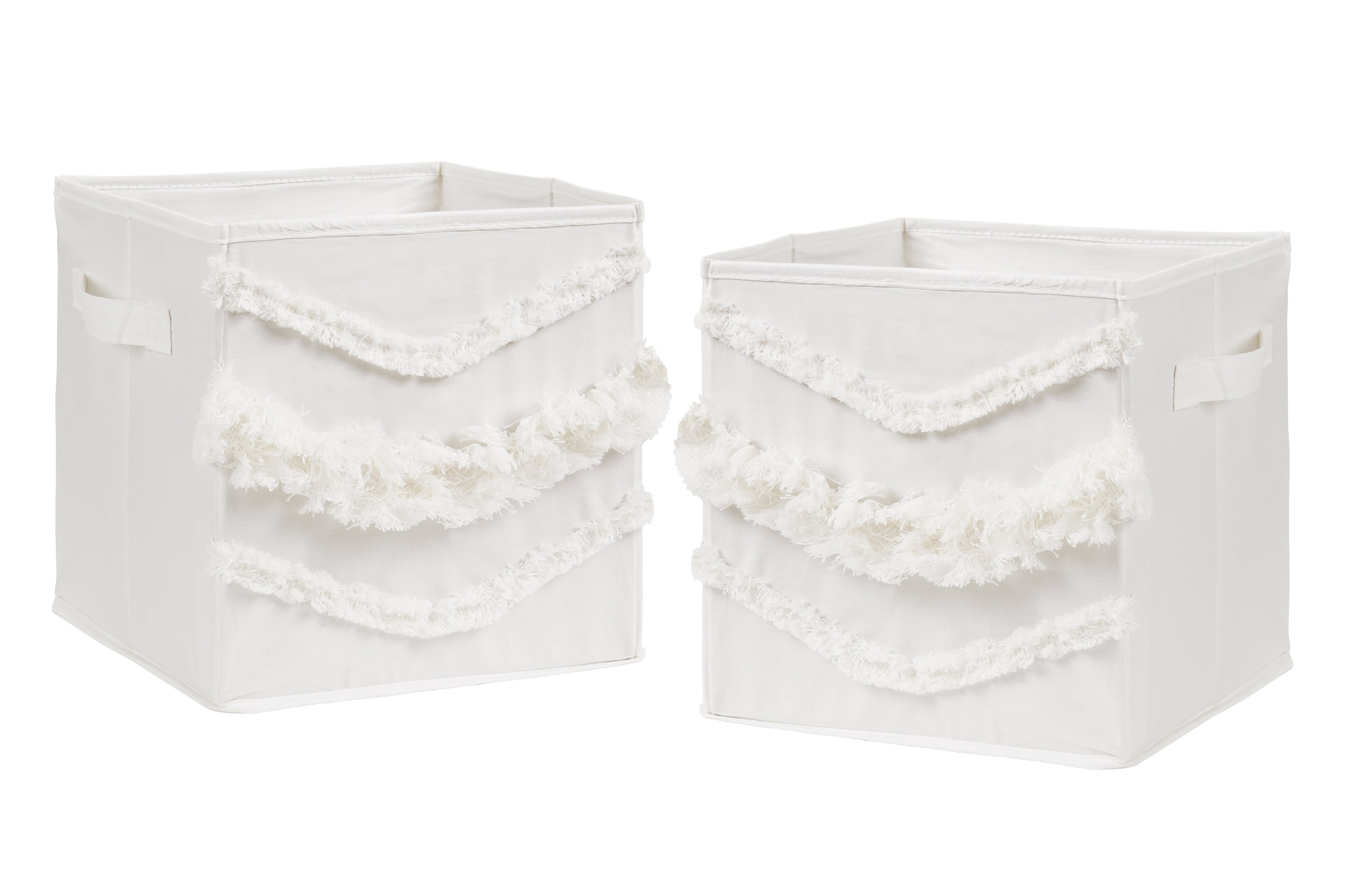 Ivory Boho Fringe Foldable Fabric Storage Cubes Set of 2
