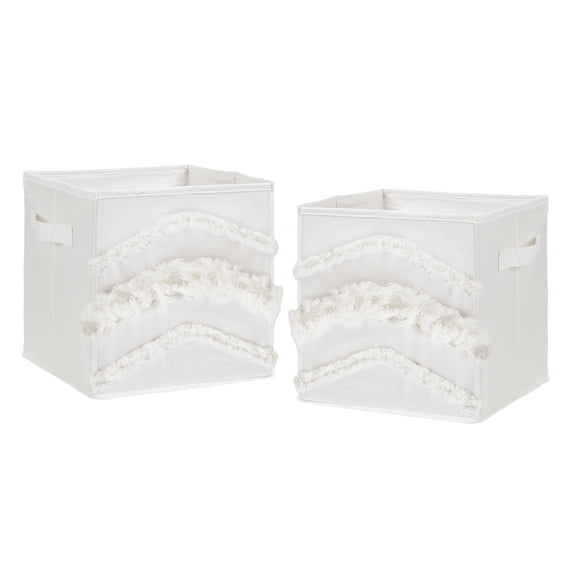 Boho Fringe Ivory Tufted Fabric Storage Bin (Set of 2) by Sweet Jojo Designs