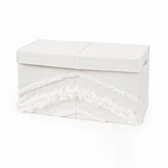 Boho Fringe Ivory Tufted Storage Fabric Toy Box by Sweet Jojo Designs