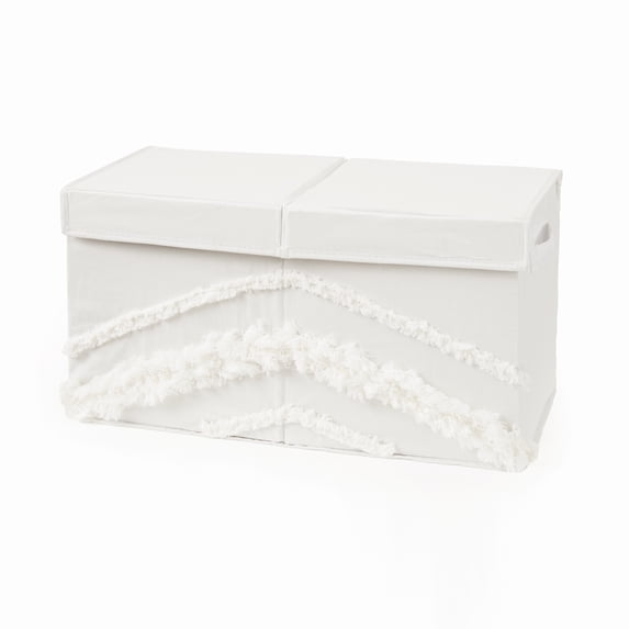 Boho Fringe Ivory Tufted Storage Fabric Toy Box by Sweet Jojo Designs