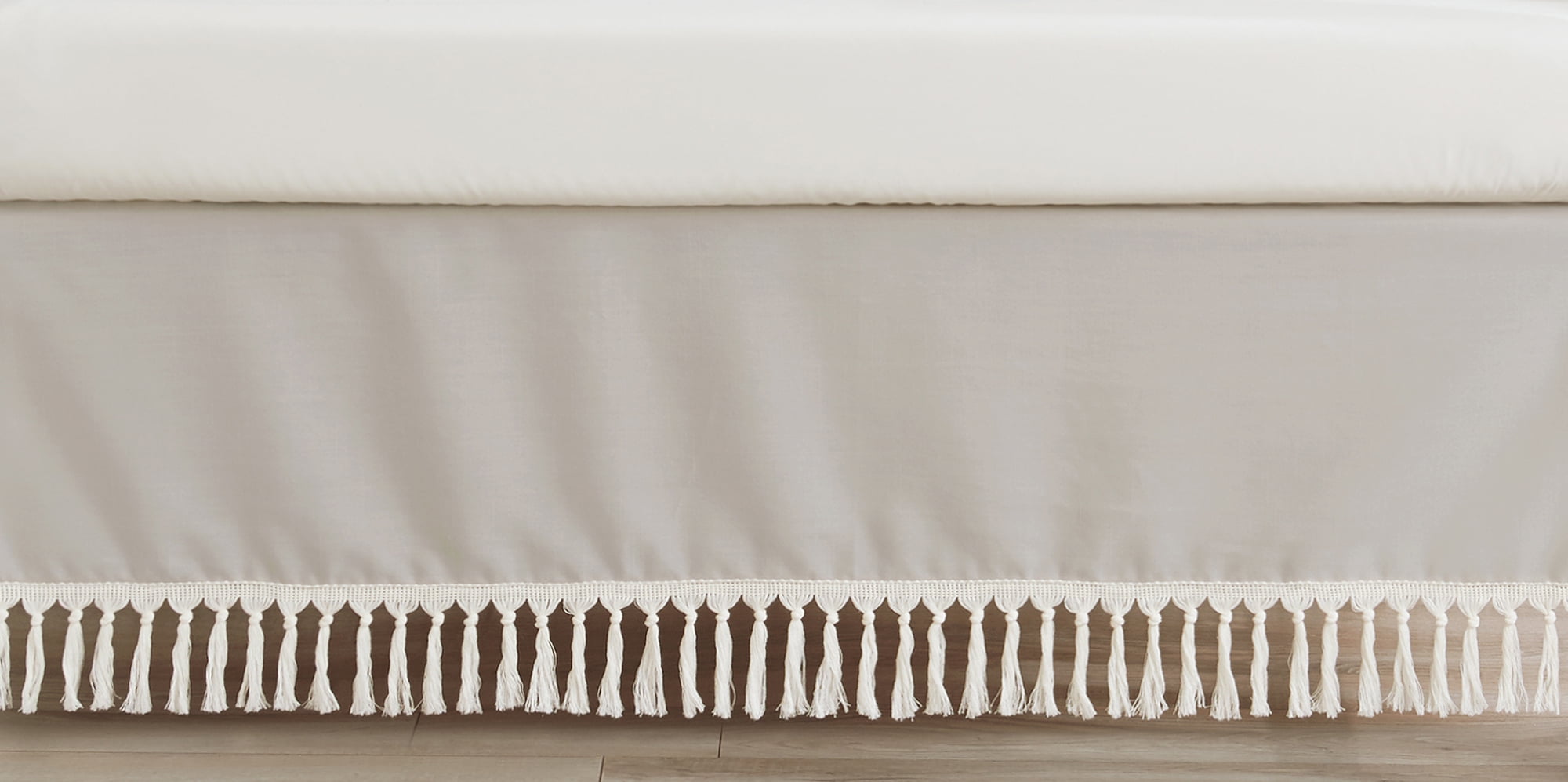Boho Fringe Linen Dust Ruffle Crib Skirt by Sweet Jojo Designs
