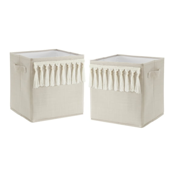 Boho Fringe Linen Fabric Storage Bin (Set of 2) by Sweet Jojo Designs
