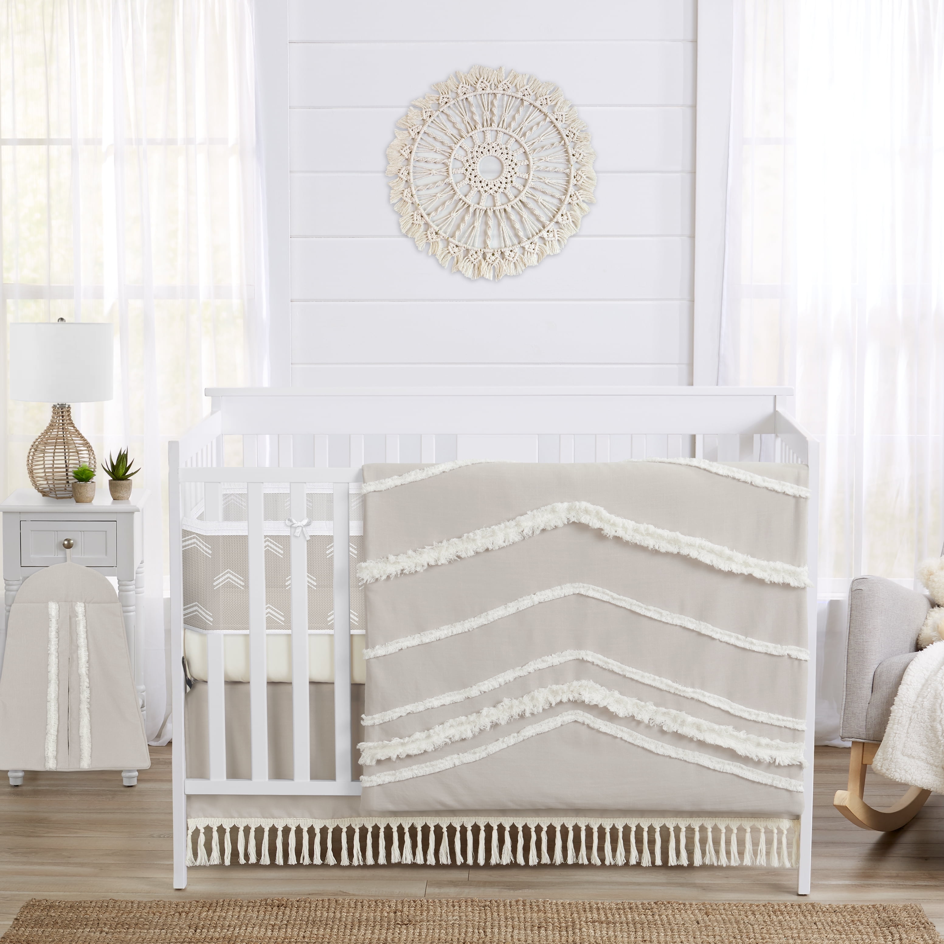 Boho Fringe Linen Sweet Jojo Designs 6 Piece Crib Bedding + BreathableBaby Breathable Mesh Liner Boy or Girl Gender Neutral Unisex by Sweet Jojo Designs