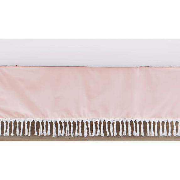 Boho Fringe Pink and White Dust Ruffle Crib Skirt by Sweet Jojo Designs