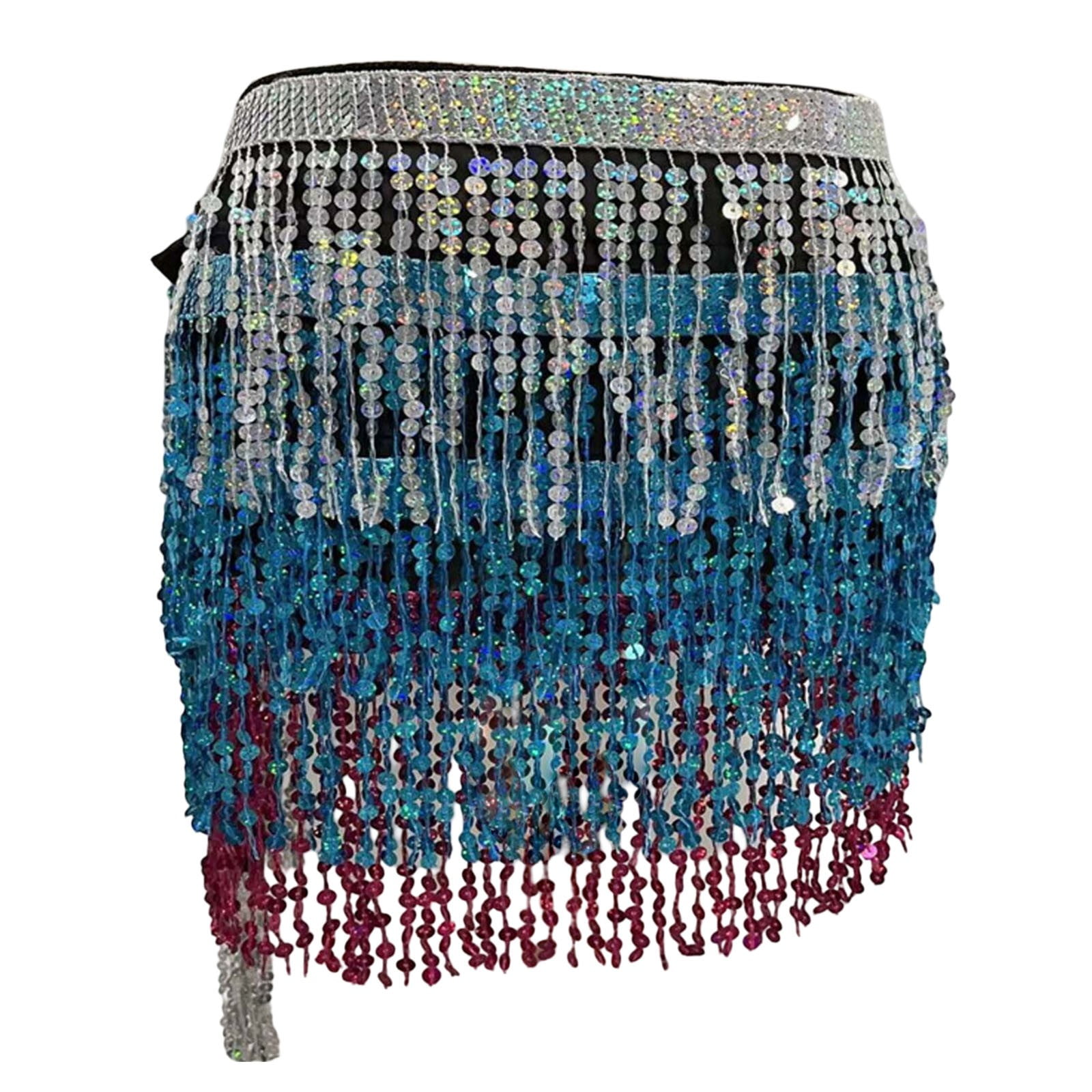 Sequin Fringe Hip Skirt – Belly Dance Skirt With Tassels For Parties, Festivals & Costumes (One Size, Black)
