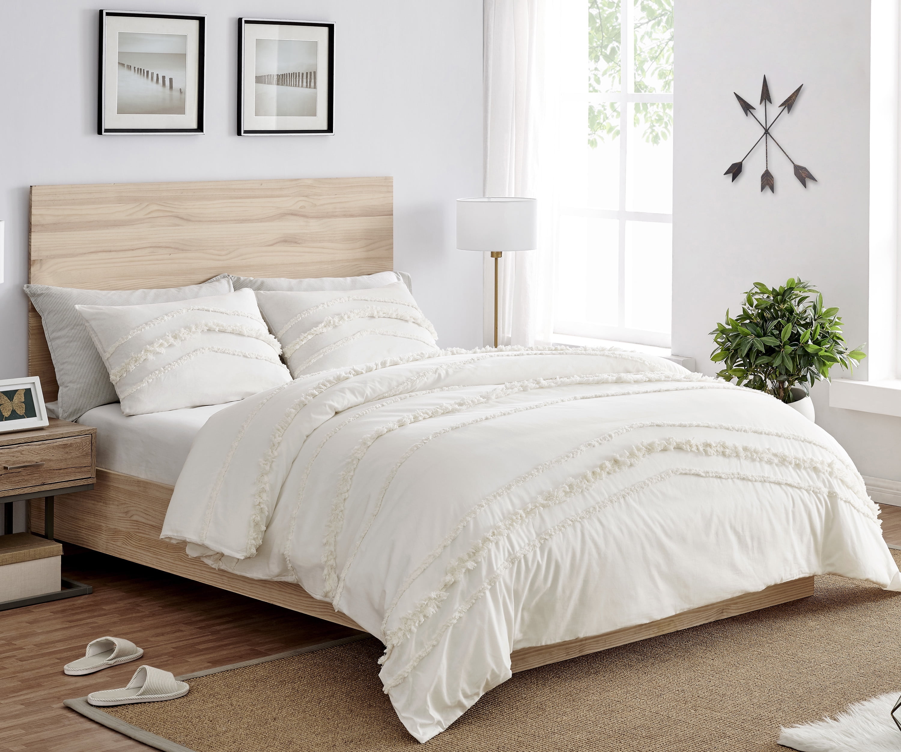 Ivory Cotton Twin/Twin XL Duvet Cover Set with Fringe