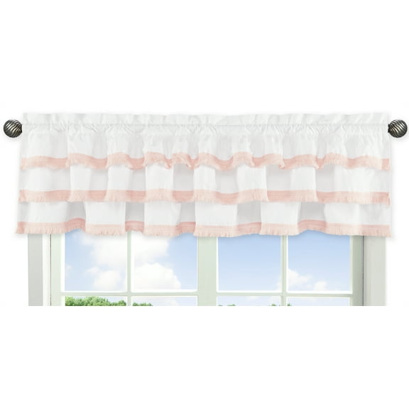 Boho Fringe White and Pink 54" Tiered Window Valance by Sweet Jojo Designs