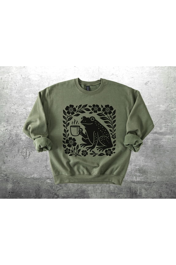 Boho Frog TShirt Frog Coffee Lover Womens Mens Gildan 18000 Crewneck