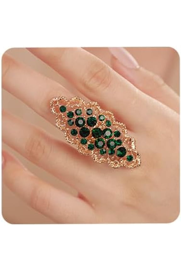 Boho Full Finger Crystal Ring Antique Luxurious Long  Knuckle Rings