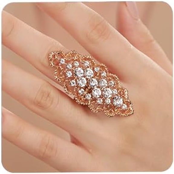 Boho Full Finger Crystal Ring Antique Luxurious Long Knuckle Rings