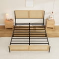 thumbnail image 1 of Boho Full/Queen/King Size Platform Bed Frame - Natural Rattan Headboard & Footboard, Wooden Mattress Foundation, Noise-Free & No Box Spring Needed, 1 of 7