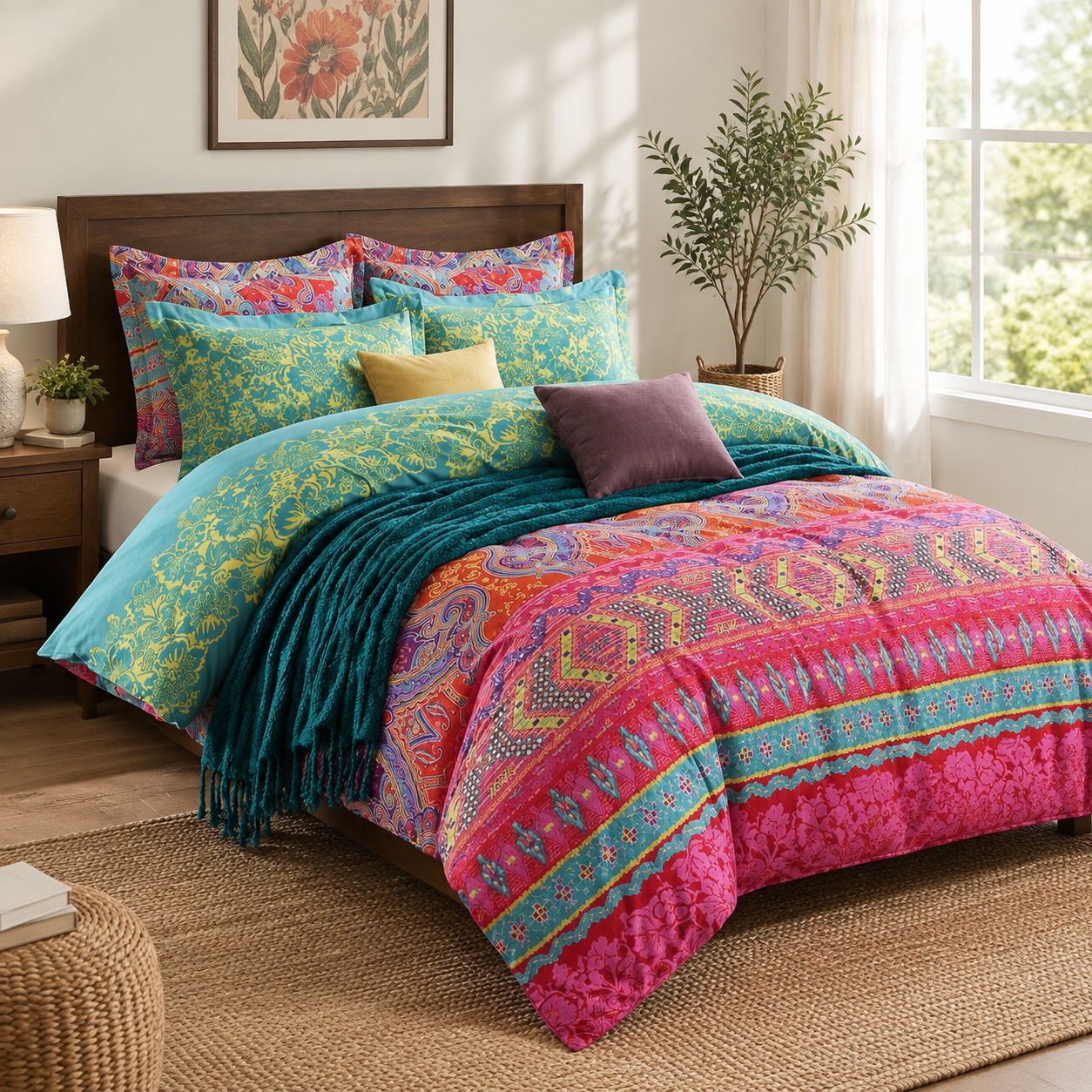 Boho Fullforter Set Soft Chic 3 Pieces Bedding Lightweight Exred Teal ...