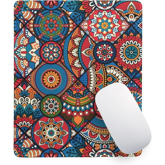 Boho Gaming Mouse Pad Large Mousepad for Desk Aesthetic Laptop Desk Pad with Stitched Edge 10.2×8.3 Inch Desk Accessories Small Mouse Mat for Wireless Mouse Non-Slip Rubber Base Office Home Travel