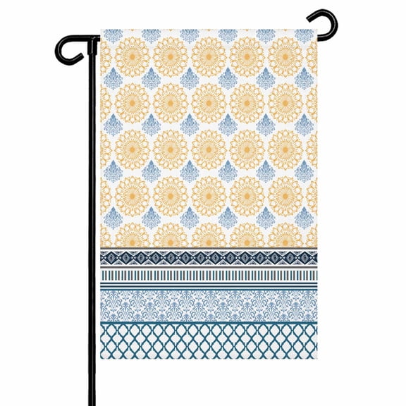 Boho Garden Flags for Outside Geometric Stripes Damask Double Sided Yard Flags Outdoor House Decoration, Small 12X18 Inch, Yellow Blue