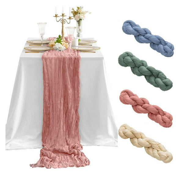 Boho Gauze Table Runner | Romantic Sheer Cheesecloth Table Decor for Wedding Party, Birthday, Bridal Shower | Reusable Crinkle Polyester | 35.43 x 118 in | Multiple Colors