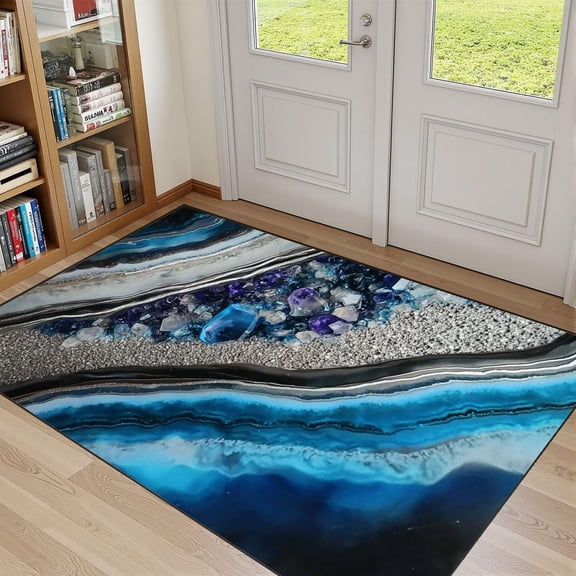 Boho Geode Resin Area Rug, Abstract Stone Art Pattern Carpet, Washable Non Slip Low Pile Soft Thin, Living Room Bedroom Bathroom Office Home Decor Mat 2x3ft