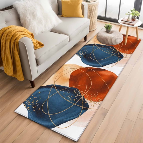 Boho Geometric 2'x6' Runner Rugs for Hallway Kitchen Bedside Non Slip Washable, Farmhouse Abstract Retro Stripes Motifs Entryway Rug Runners with Rubber Backing, Long Carpet Runner for Laundry Room