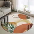 thumbnail image 1 of Boho Geometric 3ft Area Rug, Farmhouse Orange Abstract Leaves Stripes Washable Non-Slip Small Round Rugs for Entryway Bedroom Kitchen, Soft Circle Carpet for Dining Room, Playroom Nursery Rug, 1 of 9