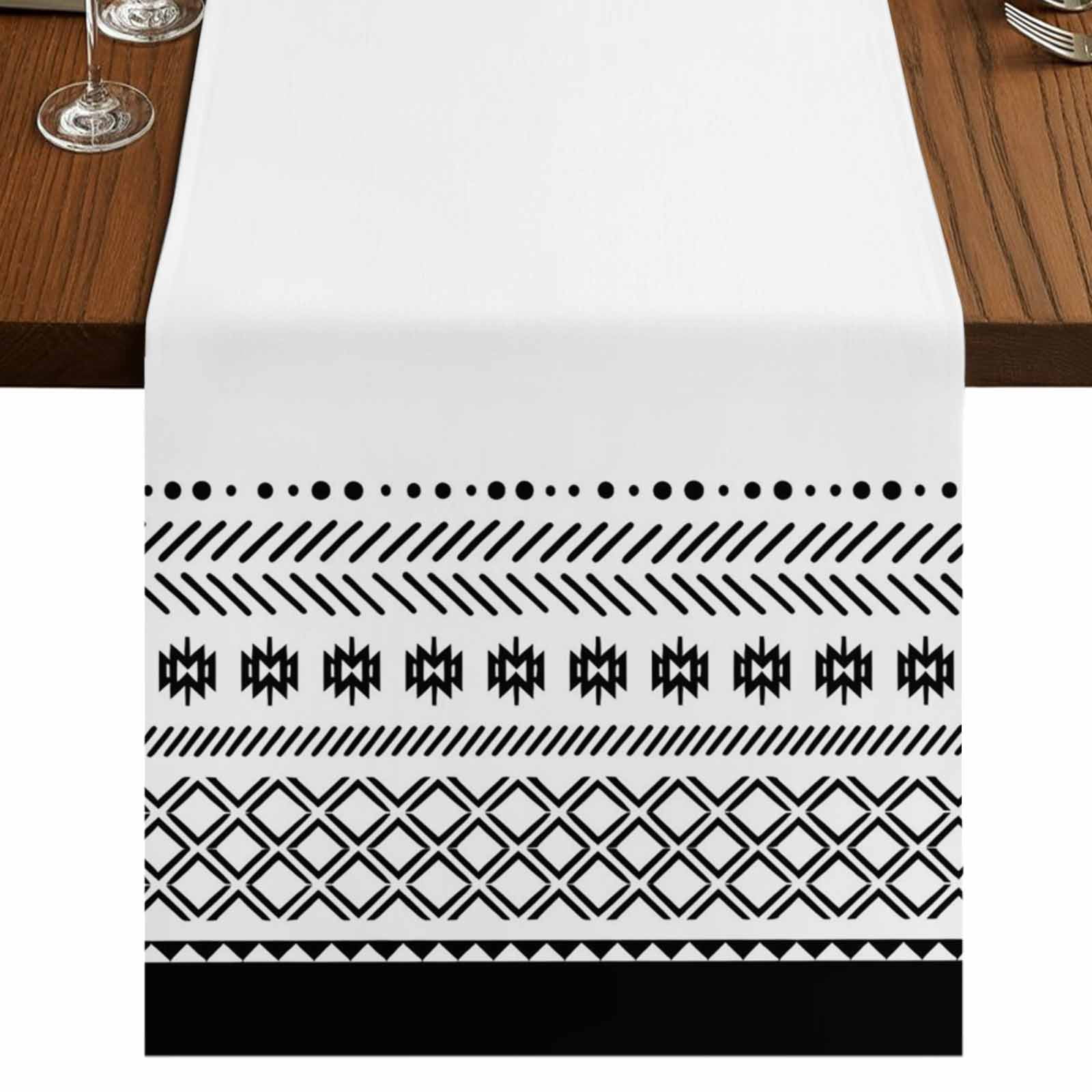 Boho Geometric 60 Inch Table Runner, Abstract Art Vintage Striped ...