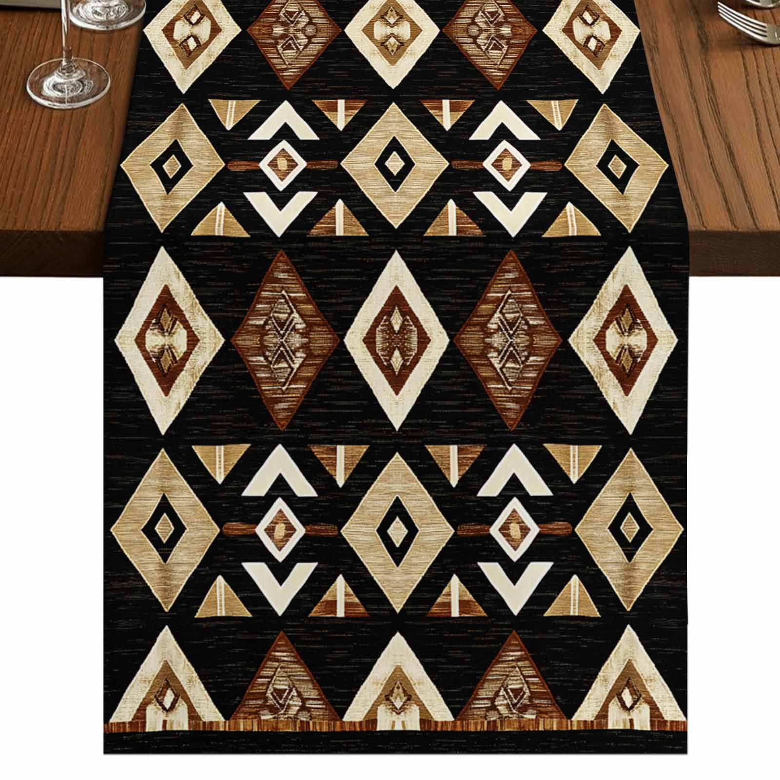 Boho Geometric 70 Inch Table Runner, Vintage Abstract Ethnic Tribal ...
