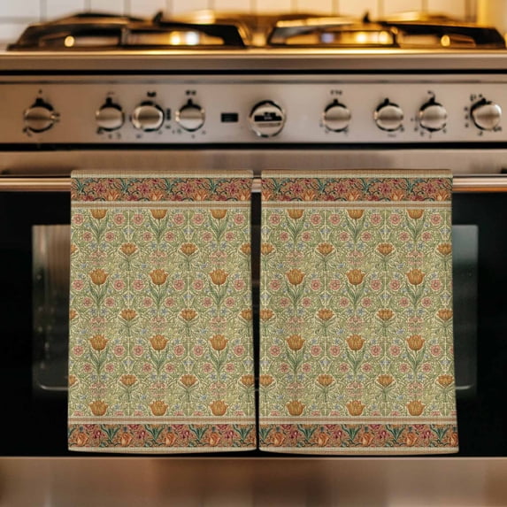 Boho Geometric Abstract Floral Kitchen Towels Set of 1, Vintage Ethnic Flower Textured Absorbent Dish Towels for Kitchen, Microfiber Hand Towel, Quick Drying Tea Towel for Cleaning Dishcloths