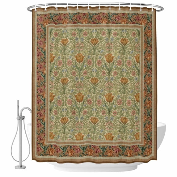Boho Geometric Abstract Floral Shower Curtain, Waterproof Shower Curtains for Bathroom, Vintage Ethnic Flower Textured Washable Fabric Bathtub Curtain Set Bath Decor with 12 Hooks Stall 36"x72"