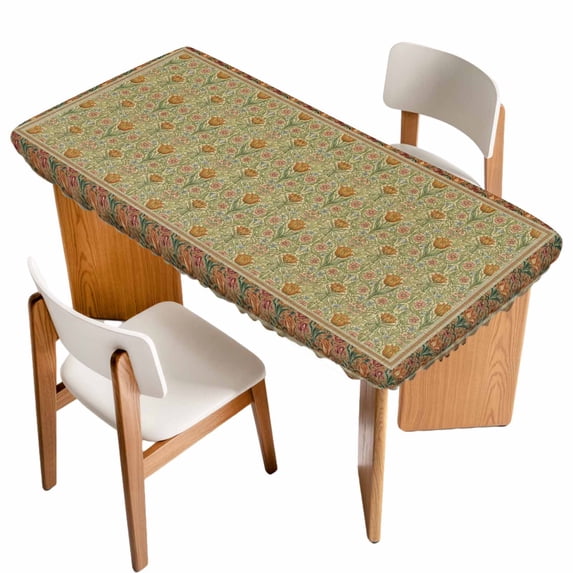 Boho Geometric Abstract Floral Table Cloths for 5 Foot Rectangle Tables, Vintage Ethnic Flower Textured Patio Waterproof Elastic Fitted Tablecloths, Washable Rectangular Table Cover for Camping