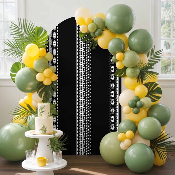 Boho Geometric Arch Backdrop Cover, 7.2FT, Bohemian Abstract Art Tribal Black Spandex Arch Covers Double-Sided Backdrop for Wedding Birthday Party Photo Background Decoration
