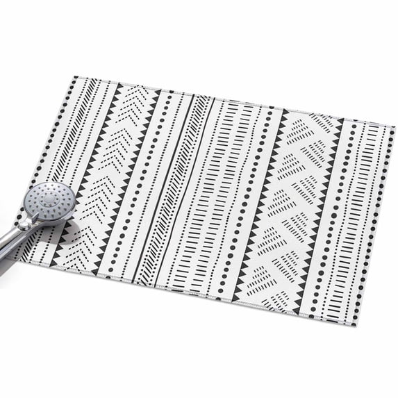 Boho Geometric Area Rug, Bohemian Abstract Art Tribal Black White Non ...